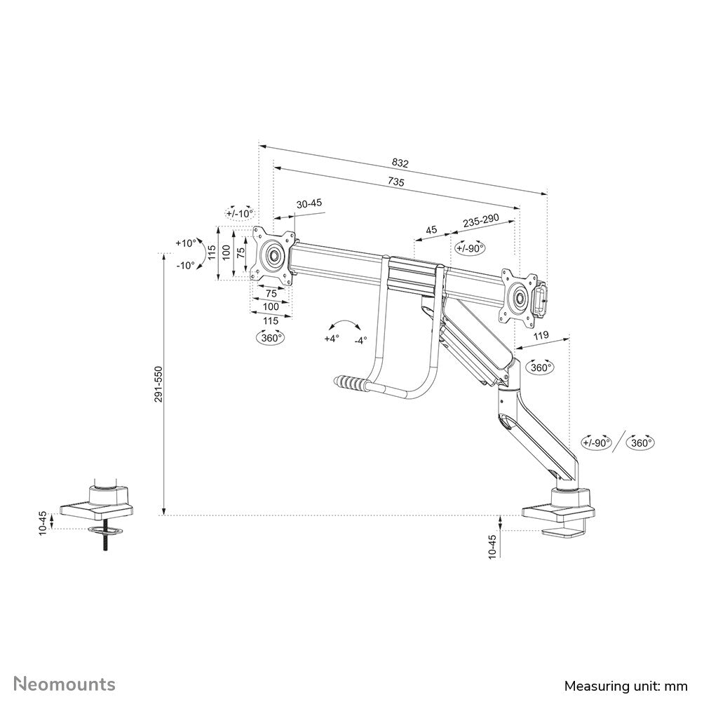 Neomounts DS75-450BL2 - Desk monitor mount for 43.2 cm (17") to 81.3 cm (32")