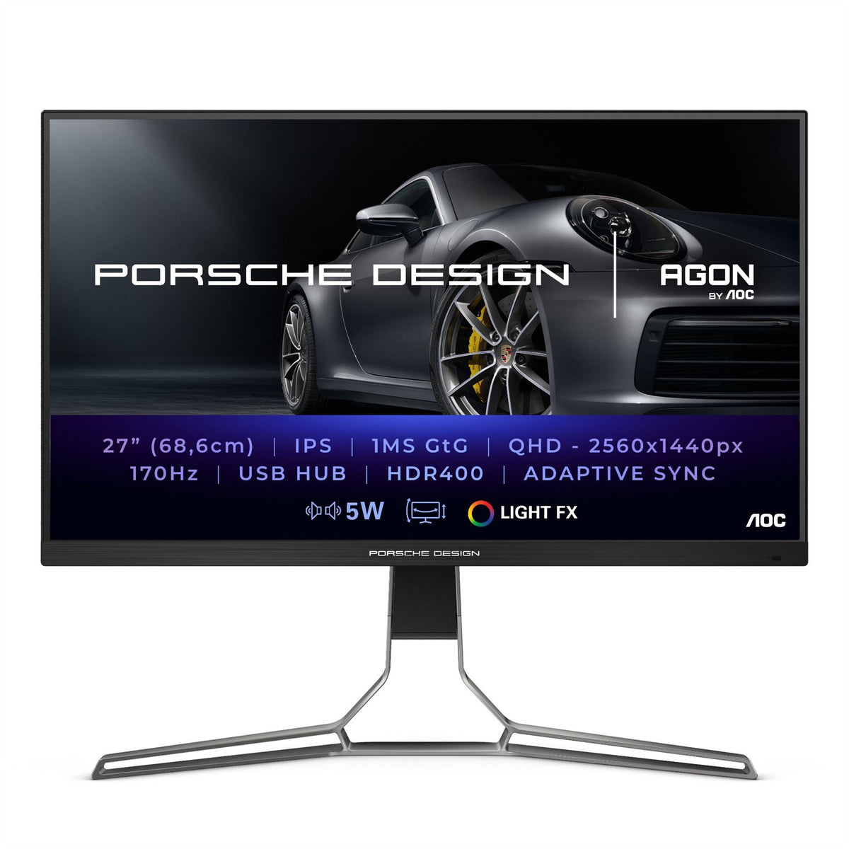 AOC Porsche PD27S LED display 68.6 cm (27") 2560 x 1440 pixels Quad HD LCD Black, Grey Monitor
