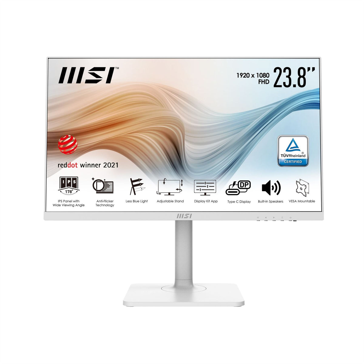 MSI Modern MD241PW 23.8 Inch Monitor with Adjustable Stand, Full HD (1920 x 1080), 75Hz, IPS, 5ms, HDMI, DisplayPort, USB Type-C,