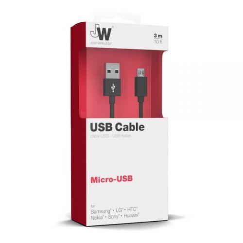 Just Wireless Micro USB Charge &amp; Sync Cable - 3m - Black