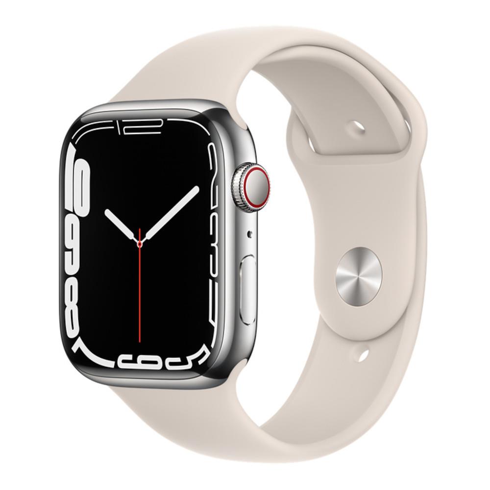 Apple Watch Series 7 GPS + Cellular 45mm Silver Stainless Steel Case with Starlight Sport Band