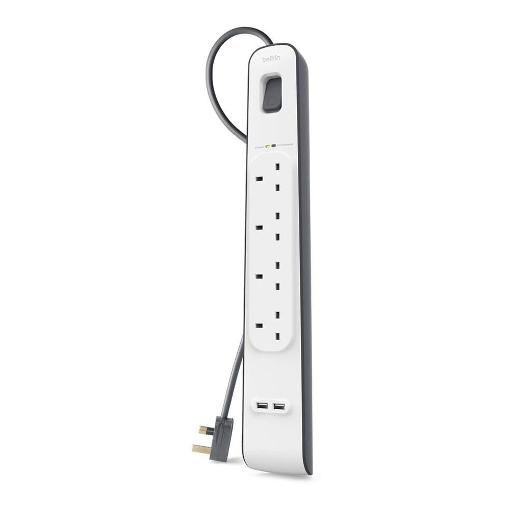 Belkin 4-way Charging Outlet with Surge Protection and 2 USB Ports - 2m