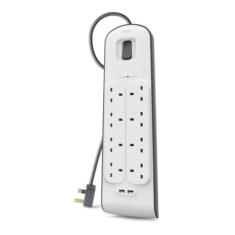 Belkin 8-way Charging Outlet with Surge Protection and 2 USB Ports - 2m