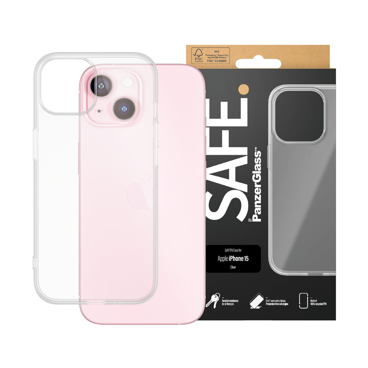 PanzerGlass SAFE. mobile phone case for iPhone 15 in Transparent