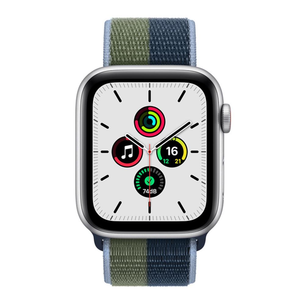 Apple Watch SE GPS + Cellular 44mm Silver Aluminium Case with Abyss Blue/Moss Green Sport Loop