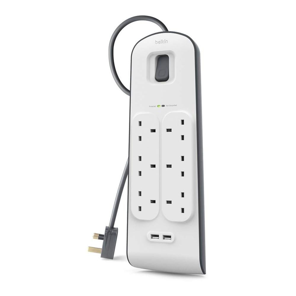 Belkin 6-way Charging Outlet with Surge Protection and 2 USB Ports - 2m