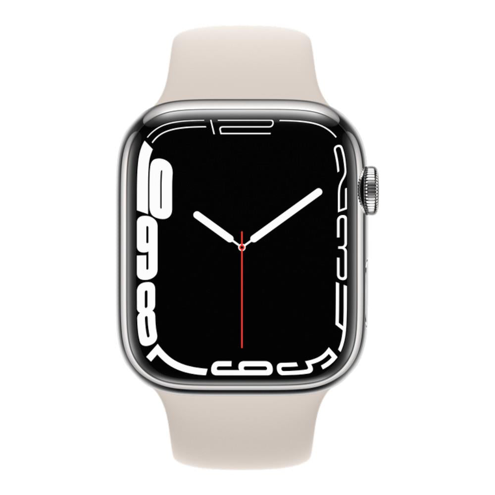 Apple Watch Series 7 GPS + Cellular 45mm Silver Stainless Steel Case with Starlight Sport Band