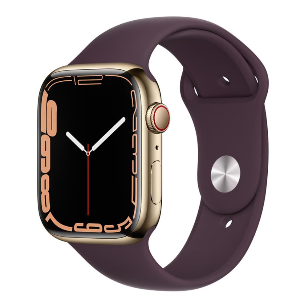 Apple Watch Series 7 GPS + Cellular 45mm Gold Stainless Steel Case with Dark Cherry Sport Band