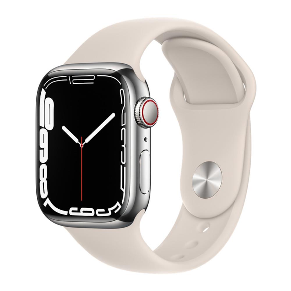 Apple Watch Series 7 GPS + Cellular 41mm Silver Stainless Steel Case with Starlight Sport Band