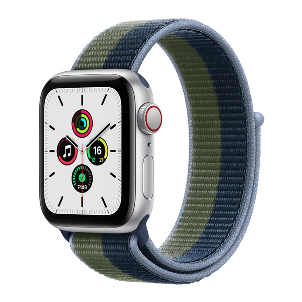 Apple Watch SE GPS + Cellular 40mm Silver Aluminium Case with Abyss Blue/Moss Green Sport Loop