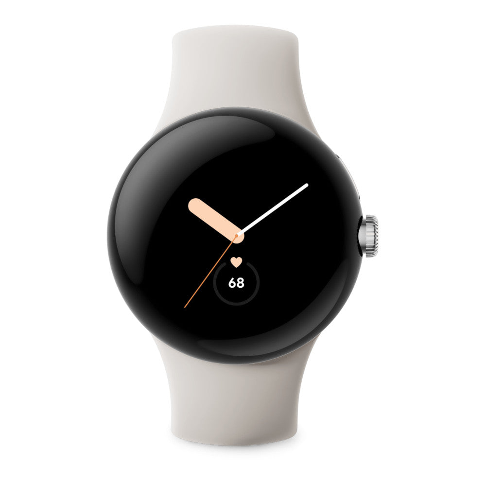 Google Pixel Watch Polished Silver Case Chalk Active Band