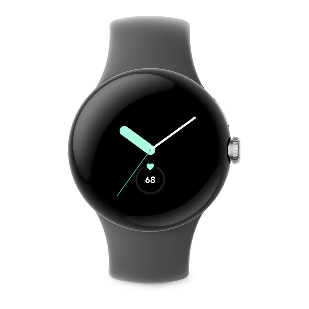 Google Pixel Watch Polished Silver Case Charcoal Active Band